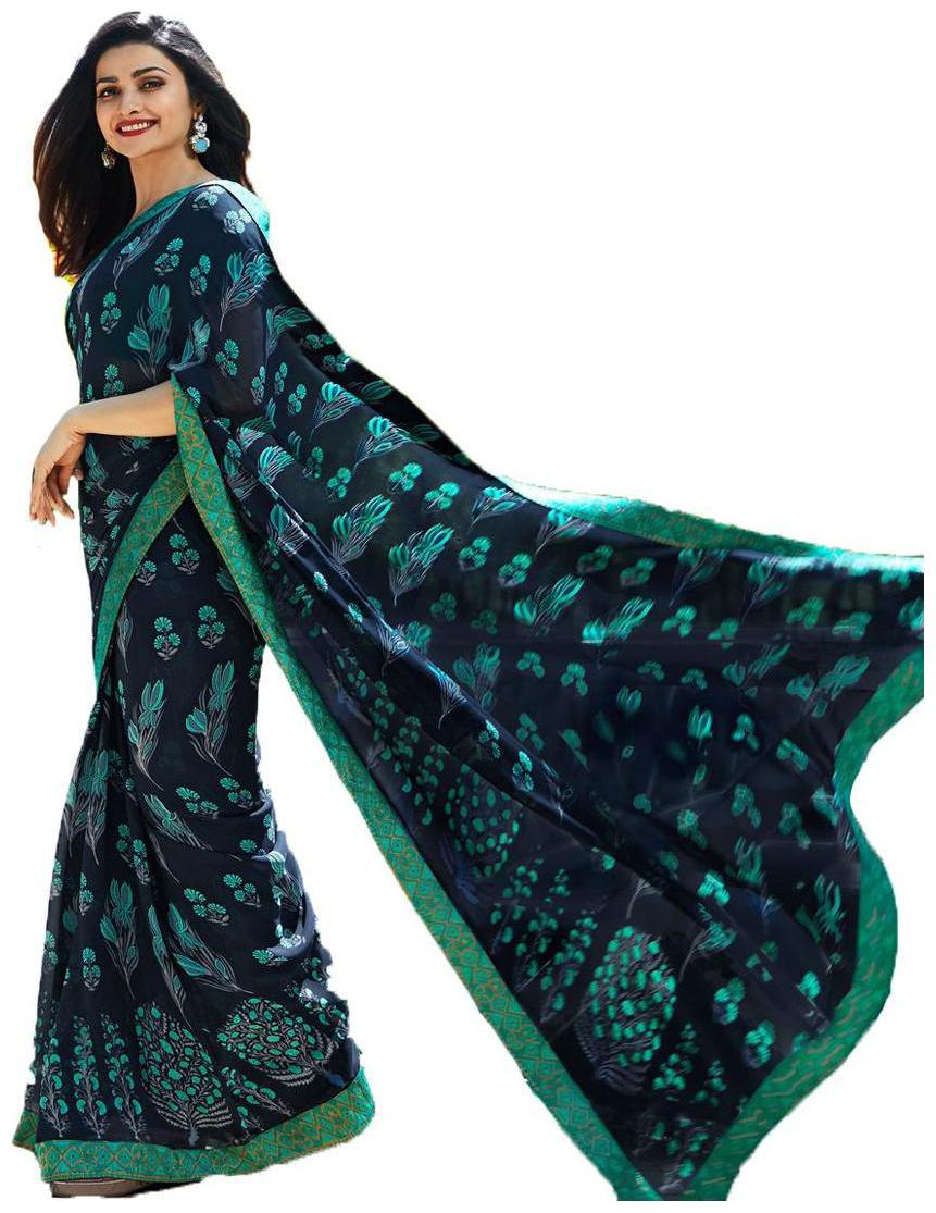

Dhanu Fashion Women s Blue Color Floral Saree With Blouse Piece