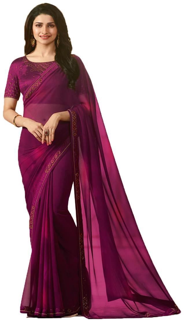 

Dhanu Fashion Latest Design Purple Color White Rangoli (Silk) Stone Work Saree With Blouse Piece