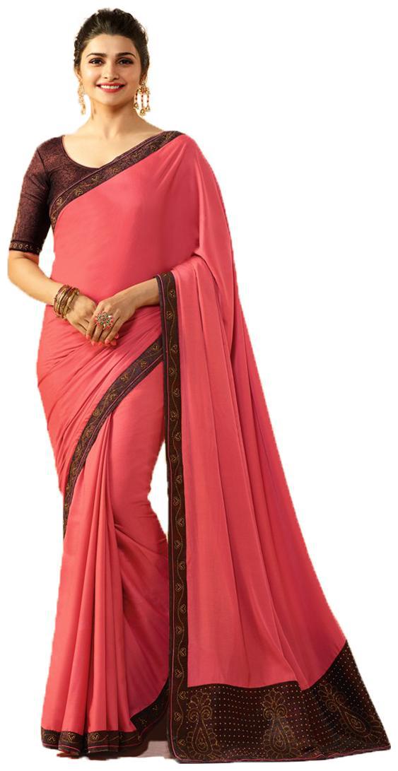 

Dhanu Fashion Latest Design Peach Color White Rangoli (Silk) Stone Work Saree With Blouse Piece