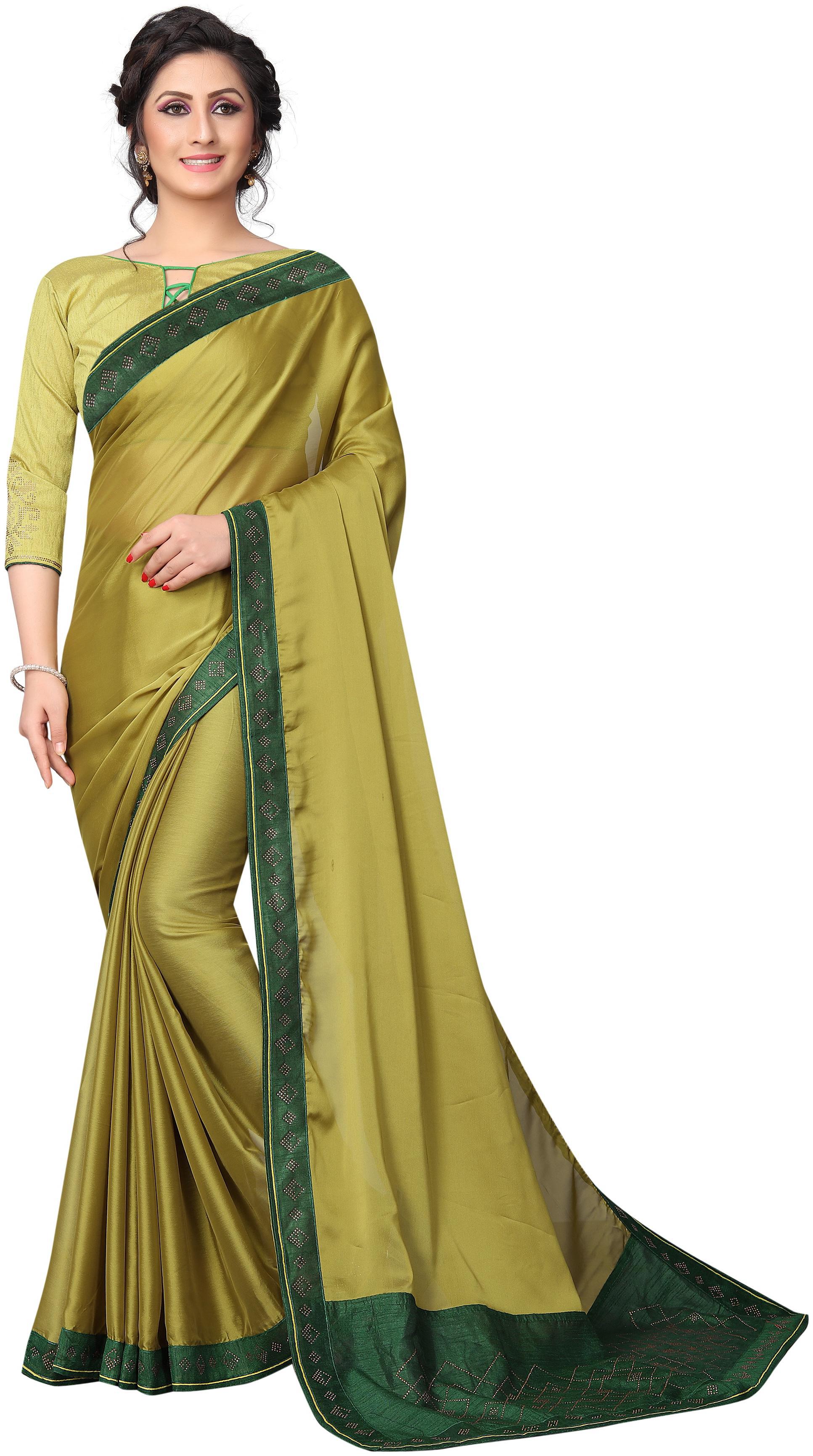 

Dhanu Fashion Latest Design Green Color White Rangoli (Silk) Stone Work Saree With Blouse Piece