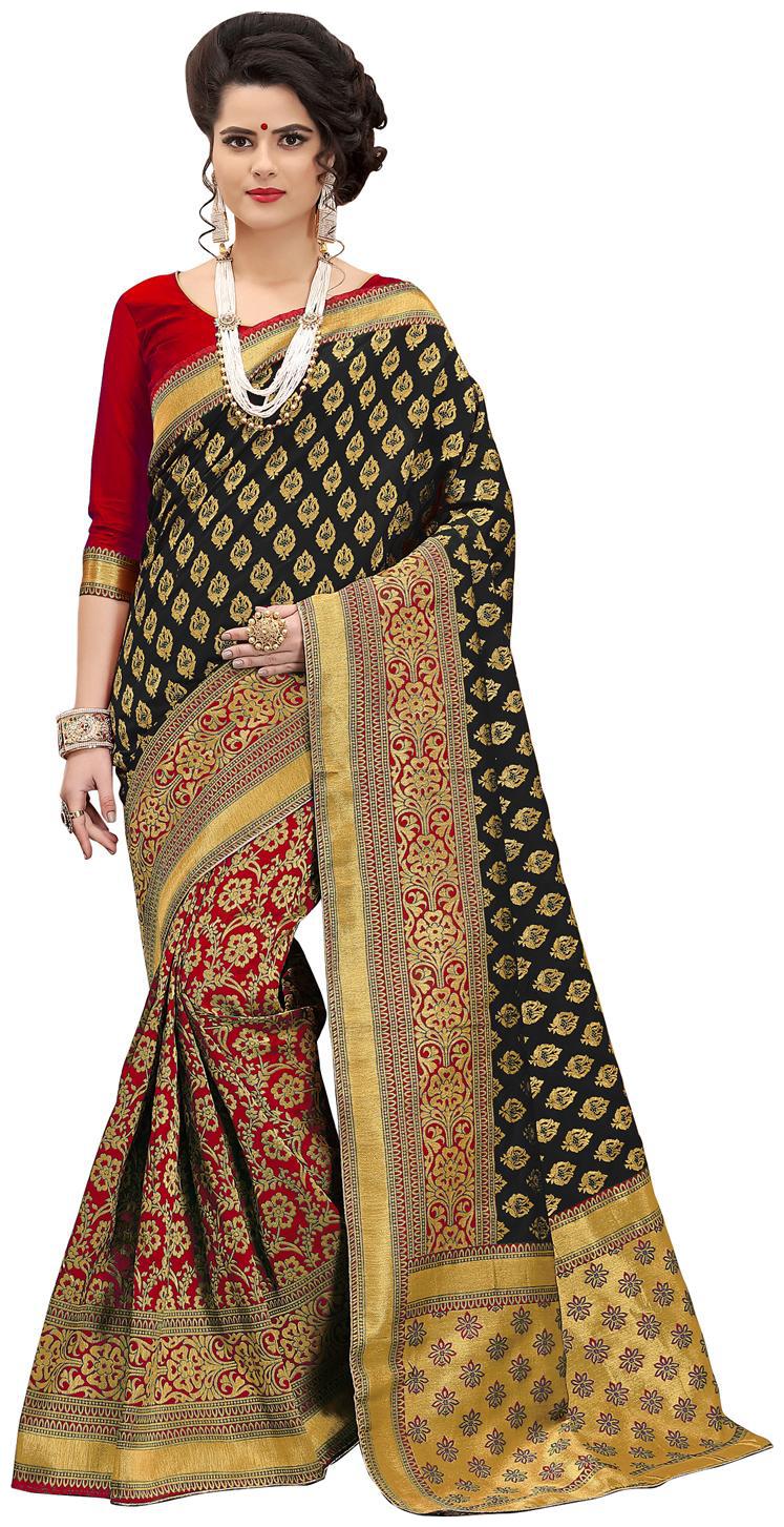

Dhanu Fashion Latest Design Black Color Banarasi Silk Banarasi Saree With Blouse Piece
