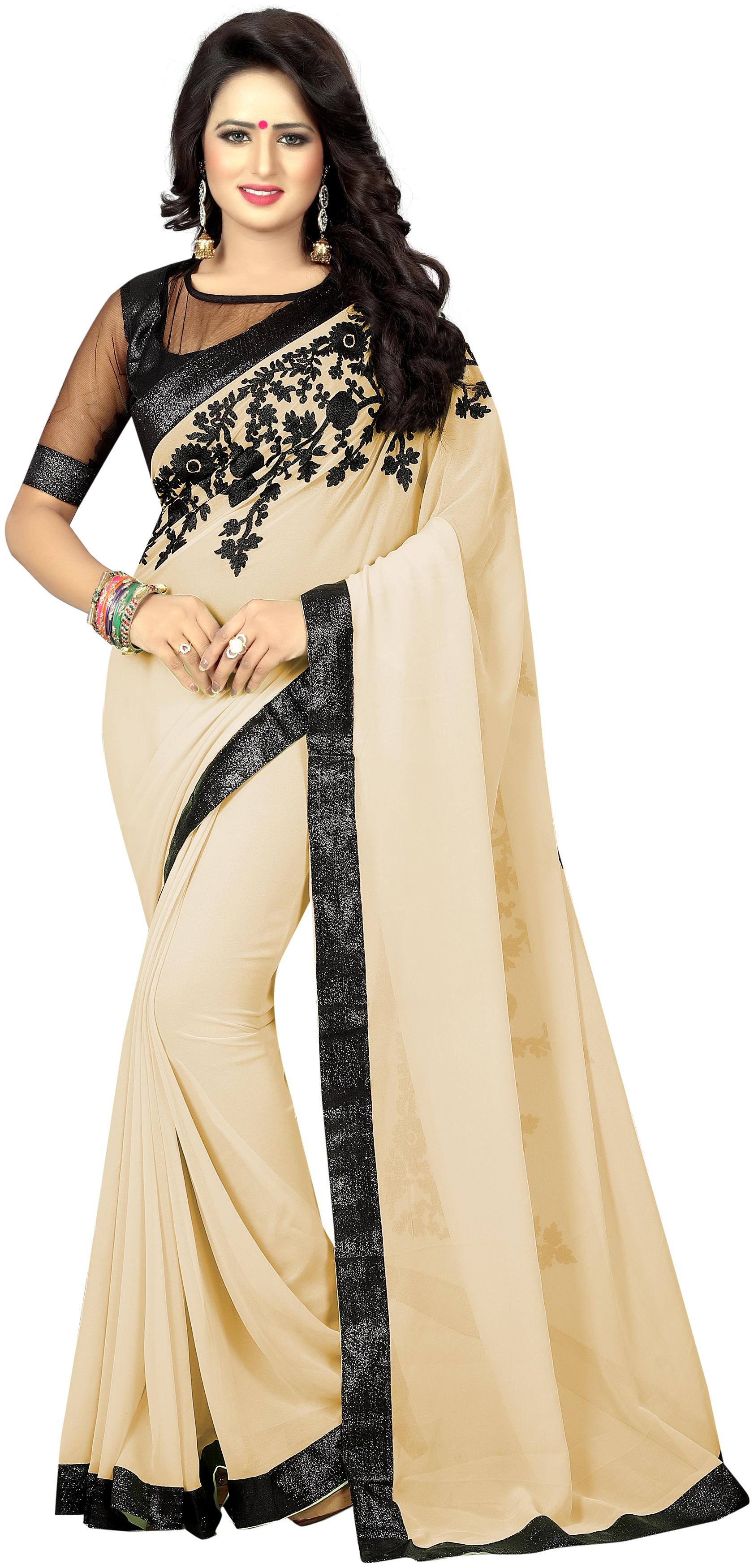 

Dhanu Fashion Latest Design Chiku Color Georgette Embroderied Saree With Blouse Piece
