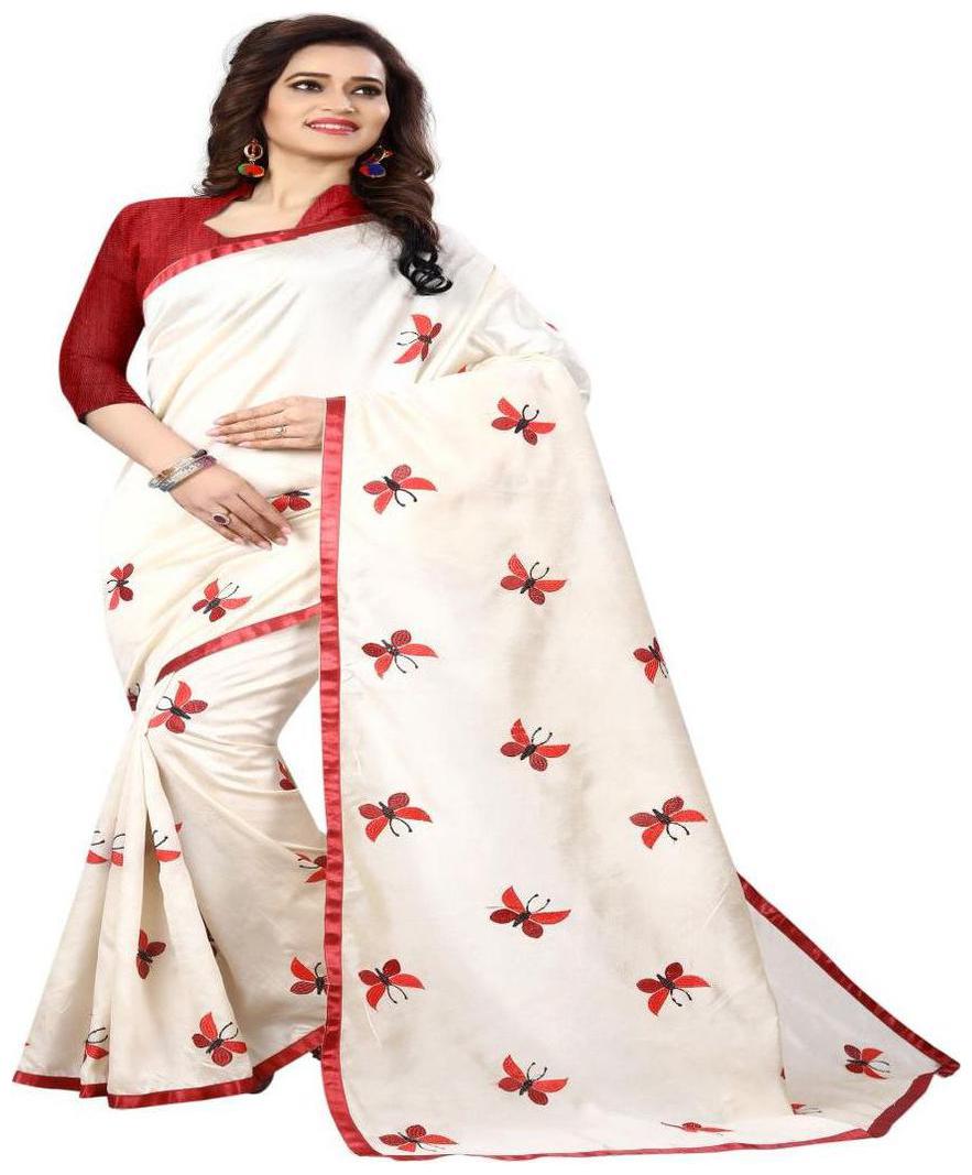 

KSNDV Trendz Fashion Self Design White Color Zarna Silk Saree