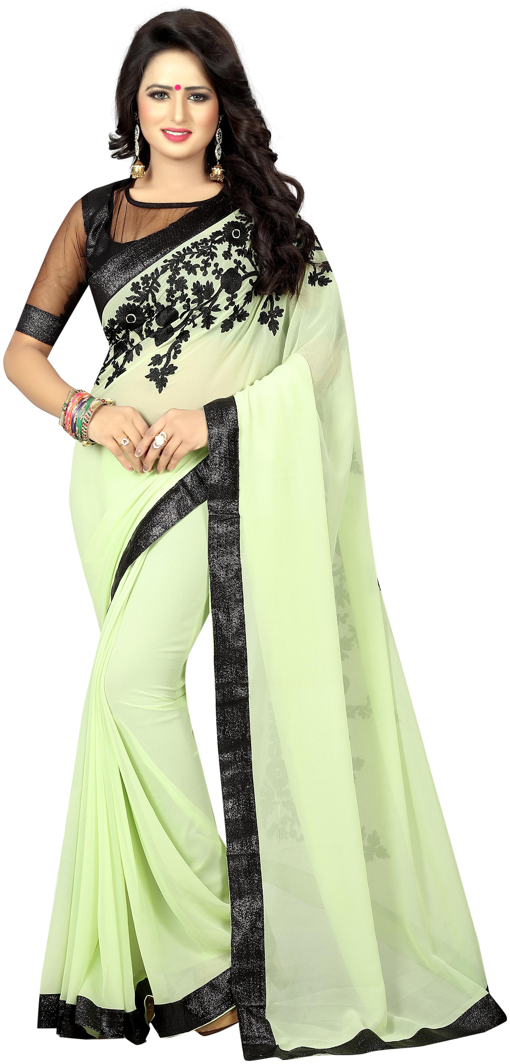 

KSNDV Trendz Fashion Latest Design Pista Green Color Georgette Embroderied Saree With Blouse Piece