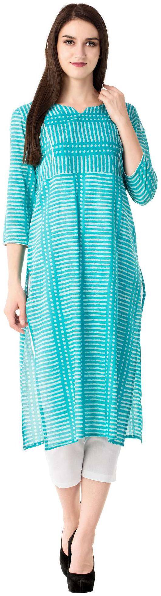 DHANUKI Women Blue Printed Straight Kurta