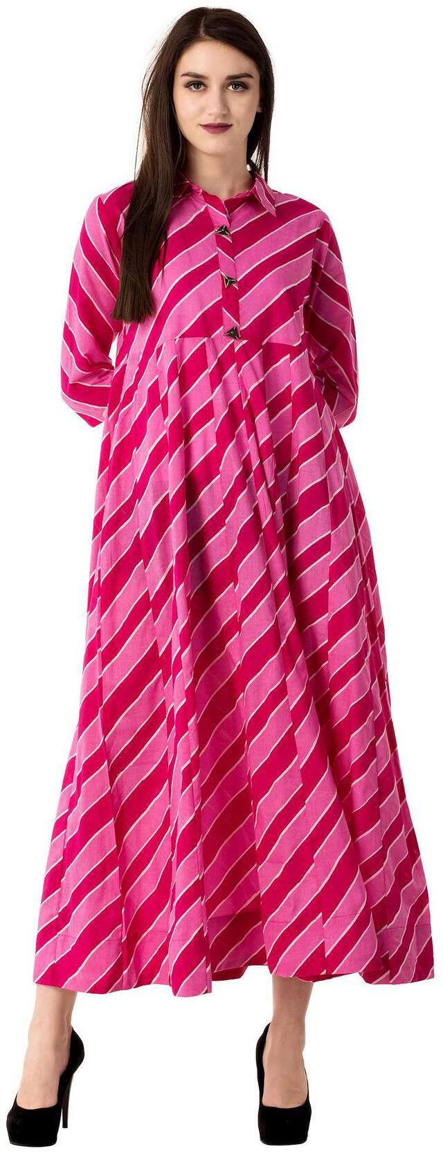 Dhanuki  Partywear  Pink  3/4 Sleeves  Straight Long  Kurti for Women