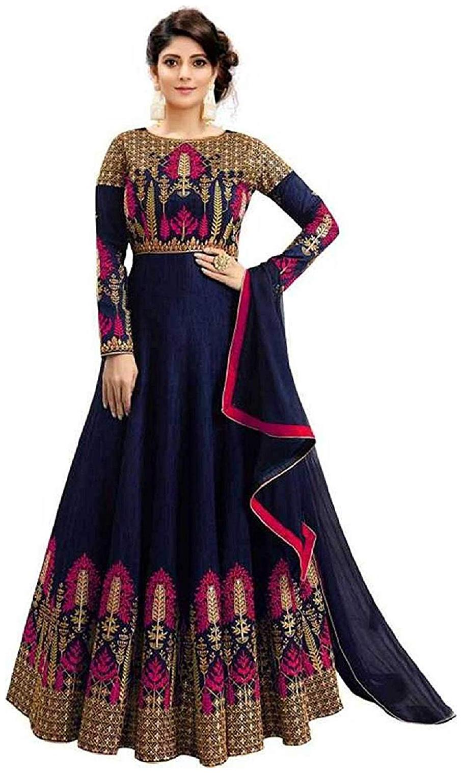 

Dharmee Women s Heavy Embroidered Semi Stitched Anarkali Gown