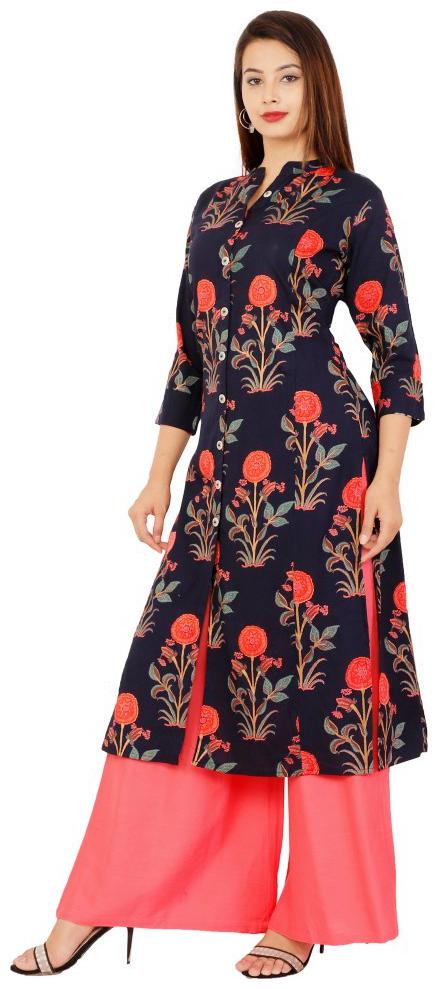 

Dhawariya s Women s Rayon Party Wear Straight A- Line Printed Girls Kurti With Palazzo Set With Stitched