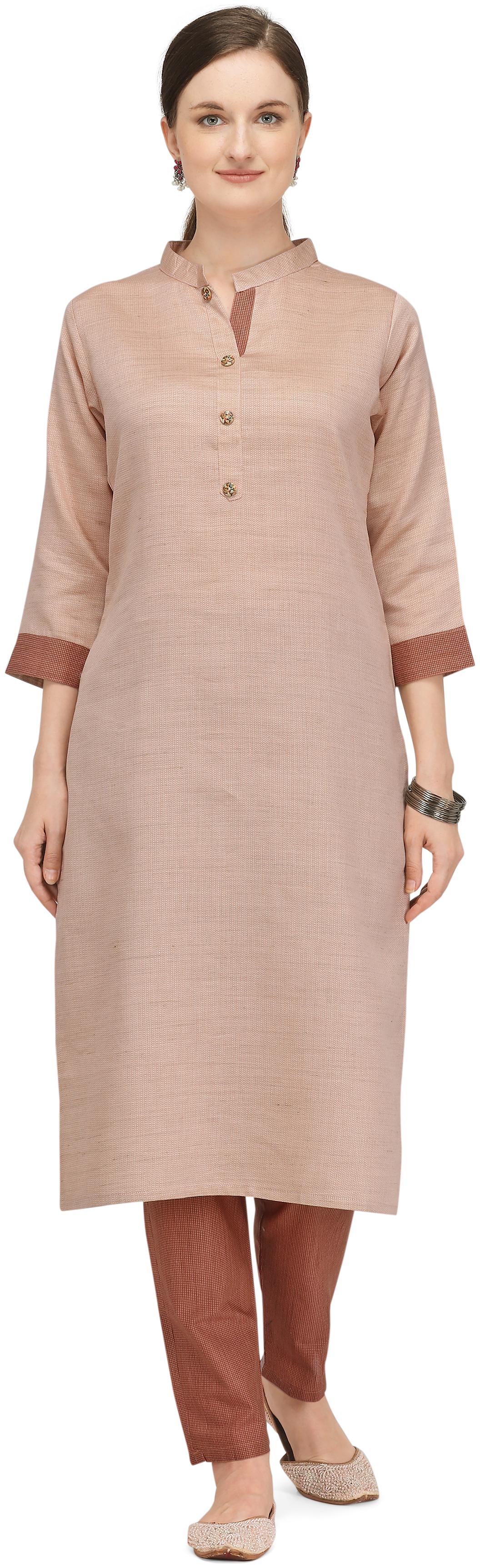 

DHUMKETU Women Brown Solid Straight Kurti