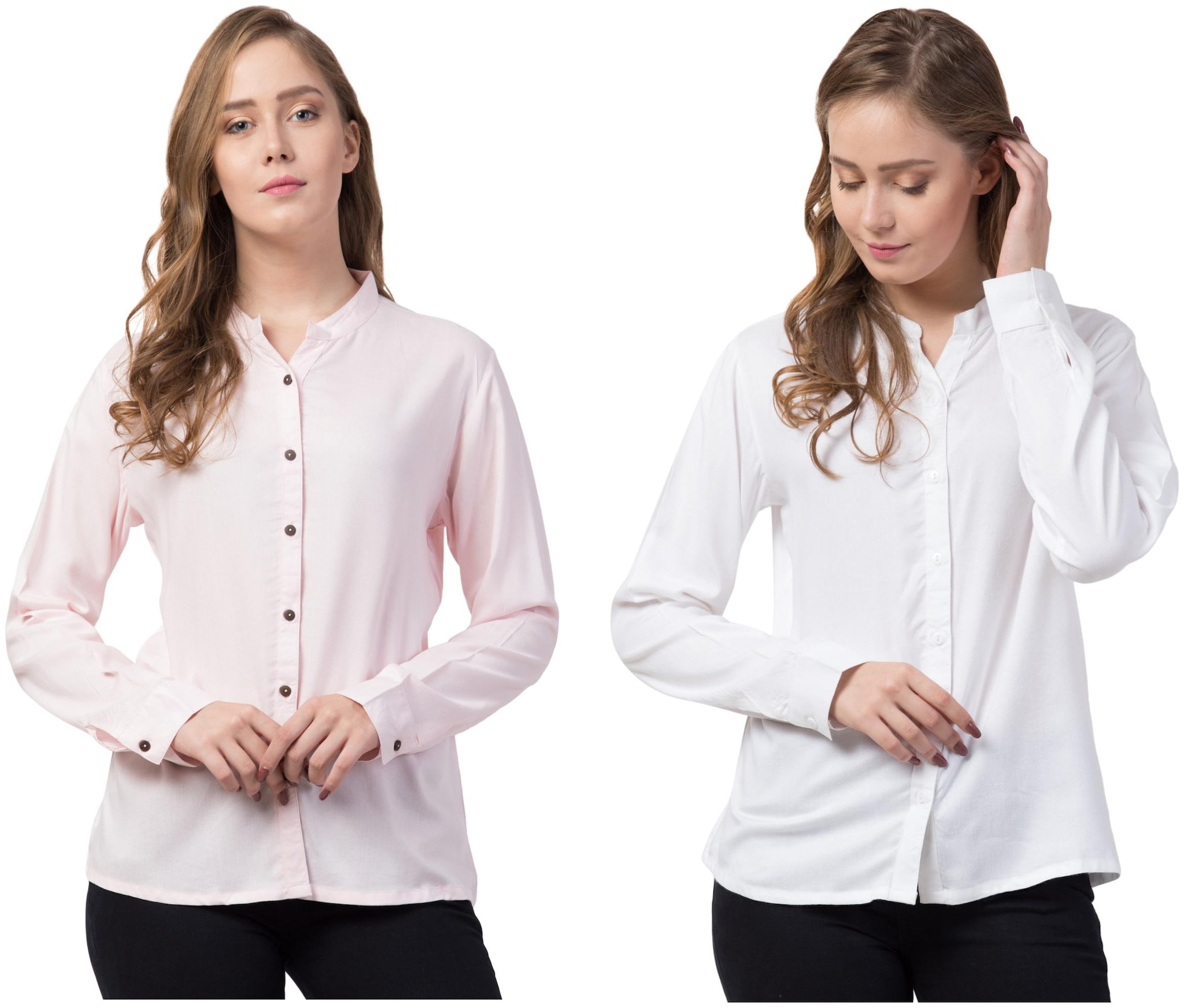 

Dibiya Women White Pink Solid Regular Fit Shirt