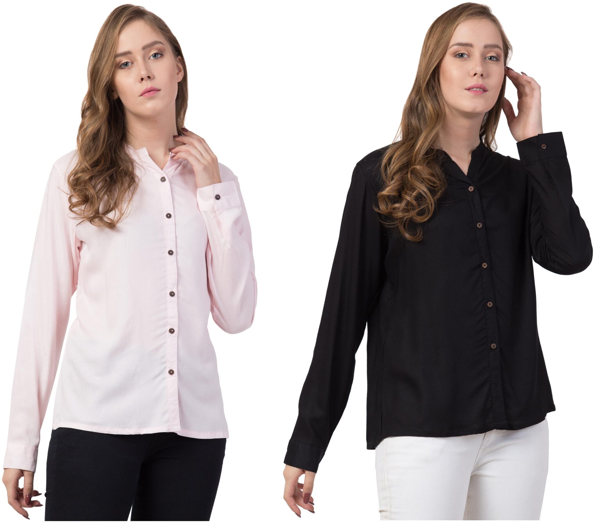 

Dibiya Women Pink Black Solid Slim Fit Shirt