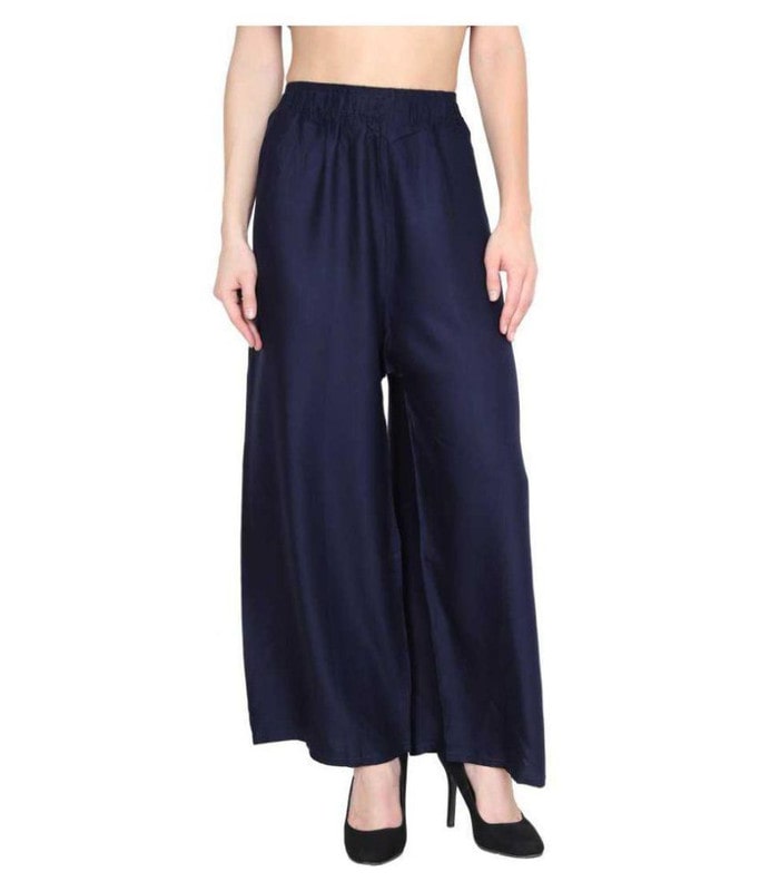 

DIDRISHA Navy Blue Solid Straight Palazzo