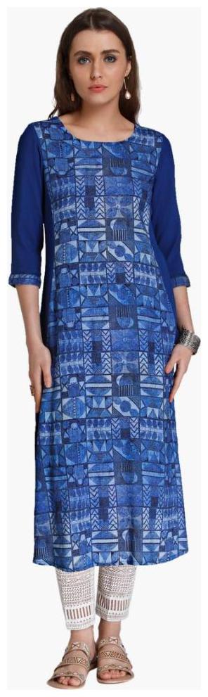

NAARI Women Blue Printed Straight Kurti