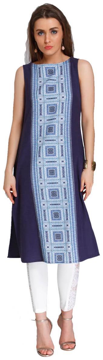 

NAARI Women Blue Printed Straight Kurti