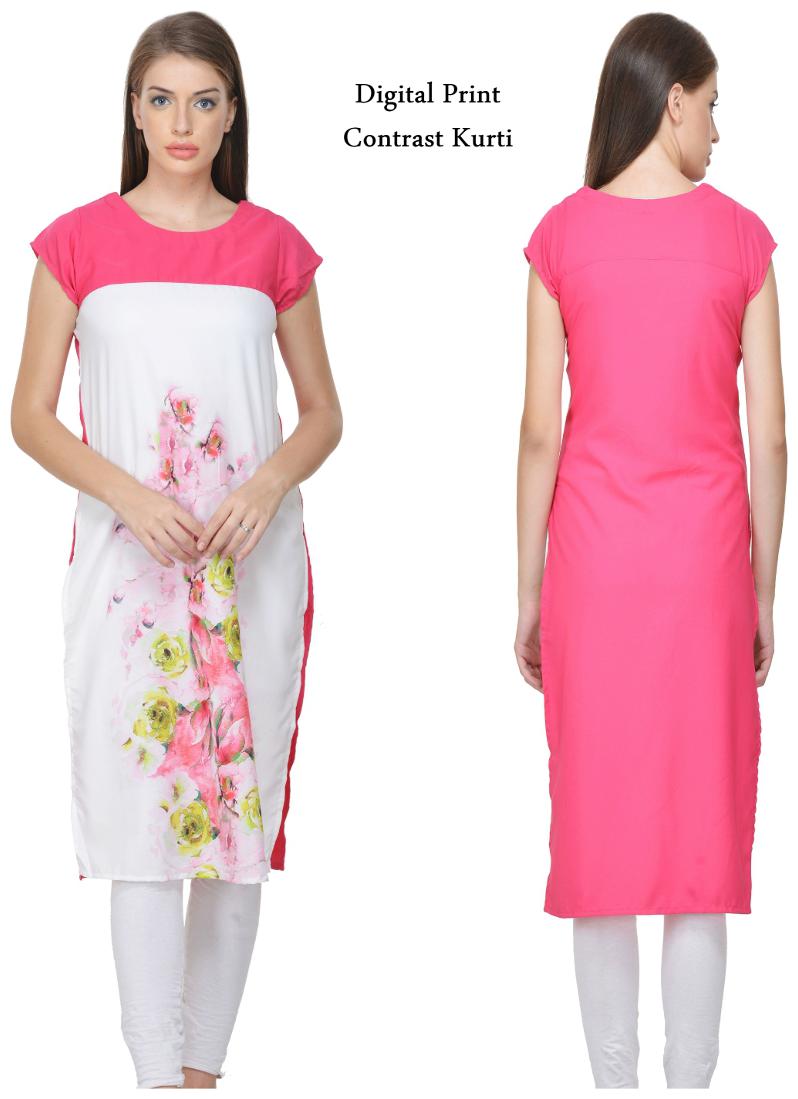 

Chrome Coral Women Pink Printed Straight Kurta