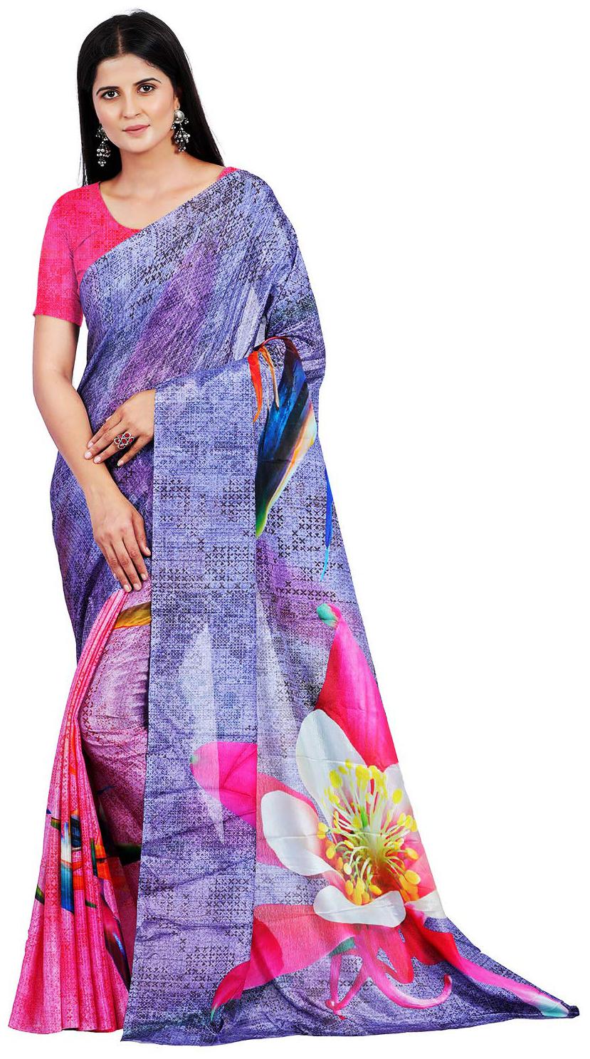 

digitofab Silk Floral Blue Pink Color Saree