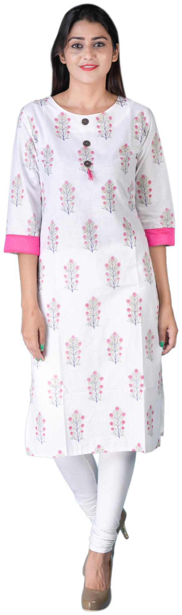 

Dipsha Women Pink White Printed Straight Kurta
