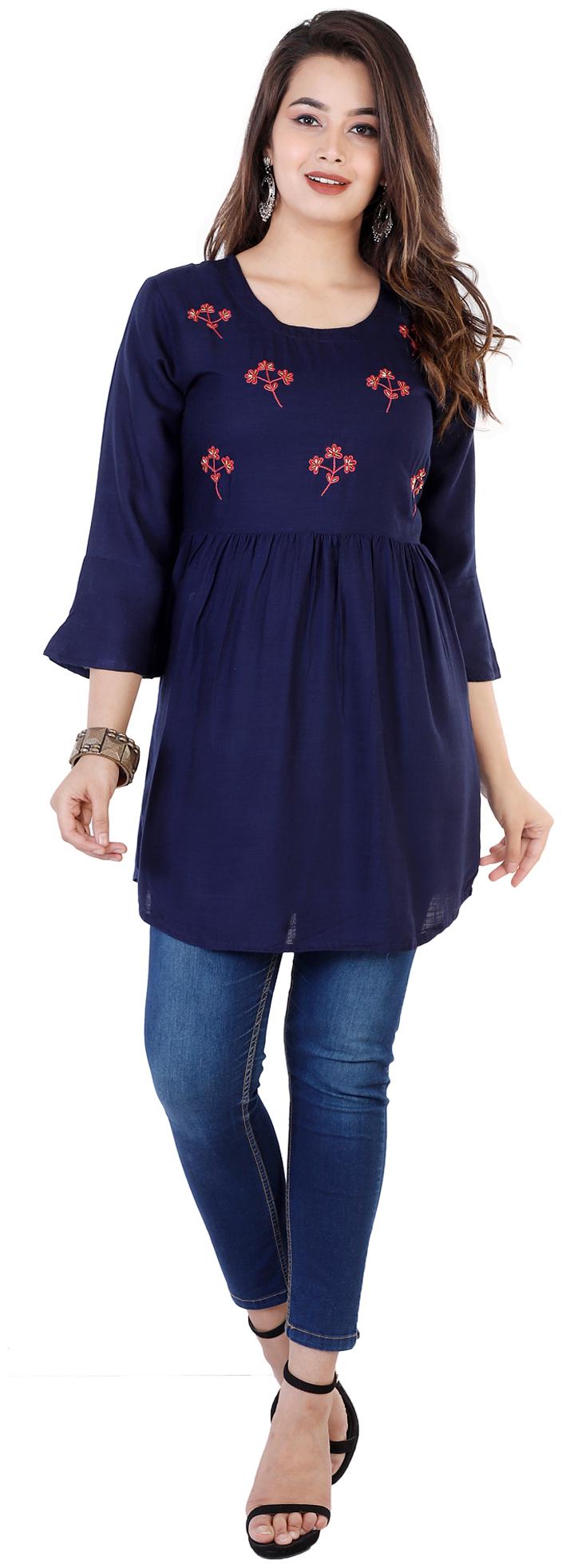 

Dipsha Women Blue Embroidered Fit and Flare Kurti