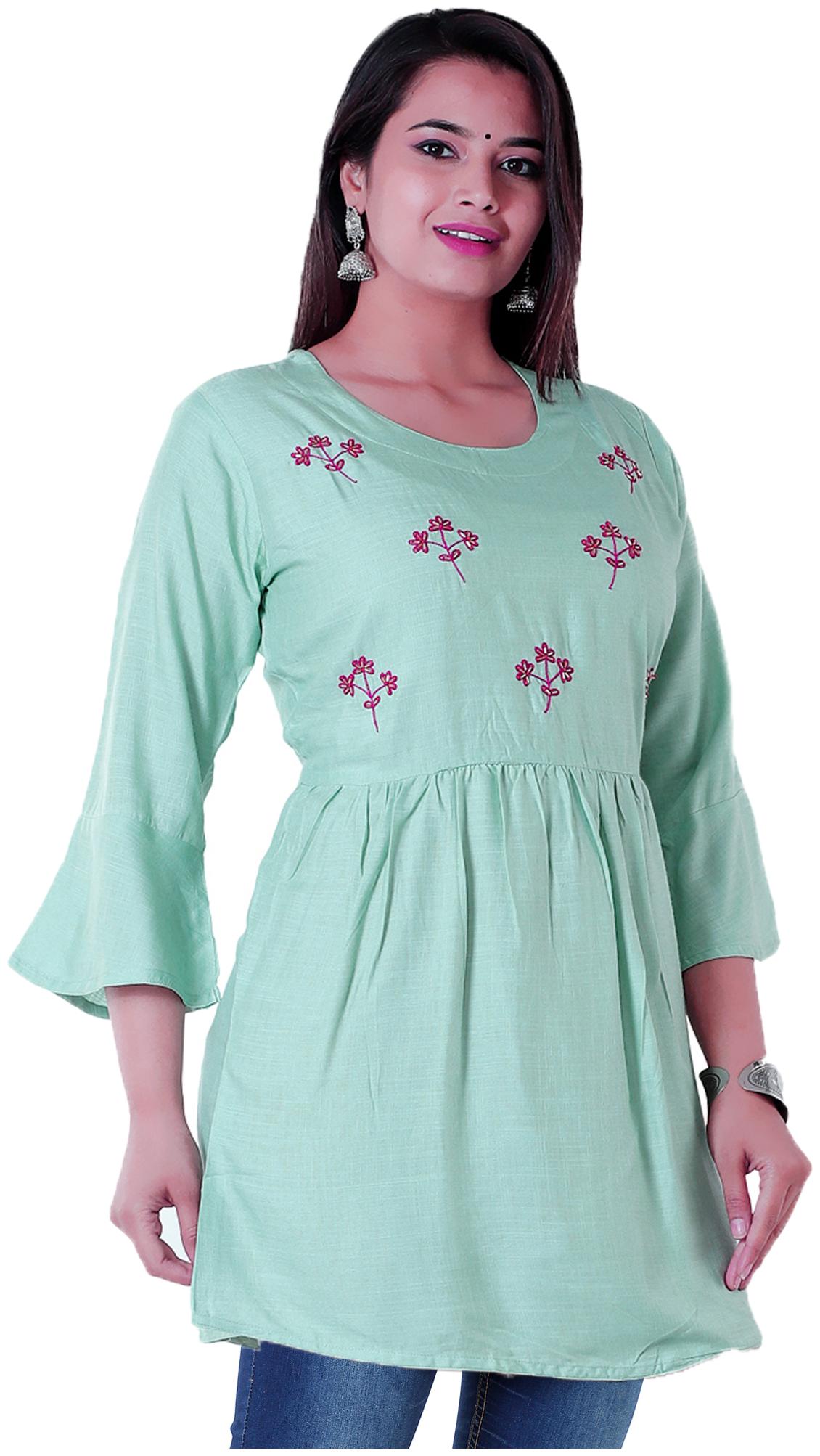 

Dipsha Women Turquoise Embroidered Fit and Flare Kurti