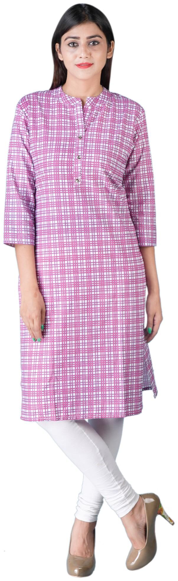 

Dipsha Women Pink Checkered Straight Kurta