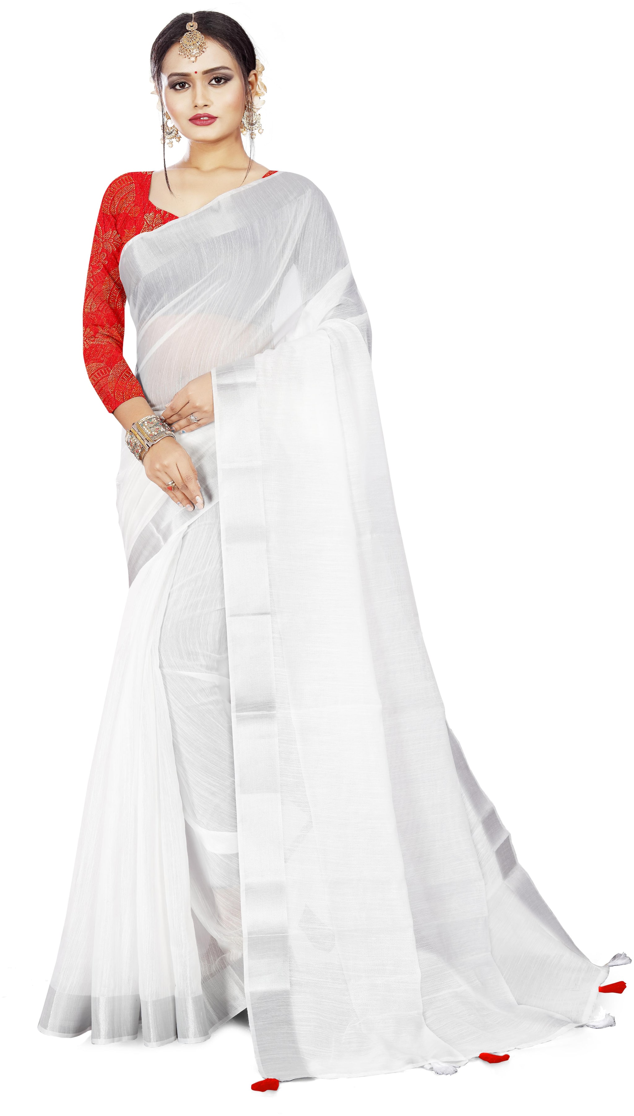 

Ditya Fashion Solid Linen White Designer Saree Women