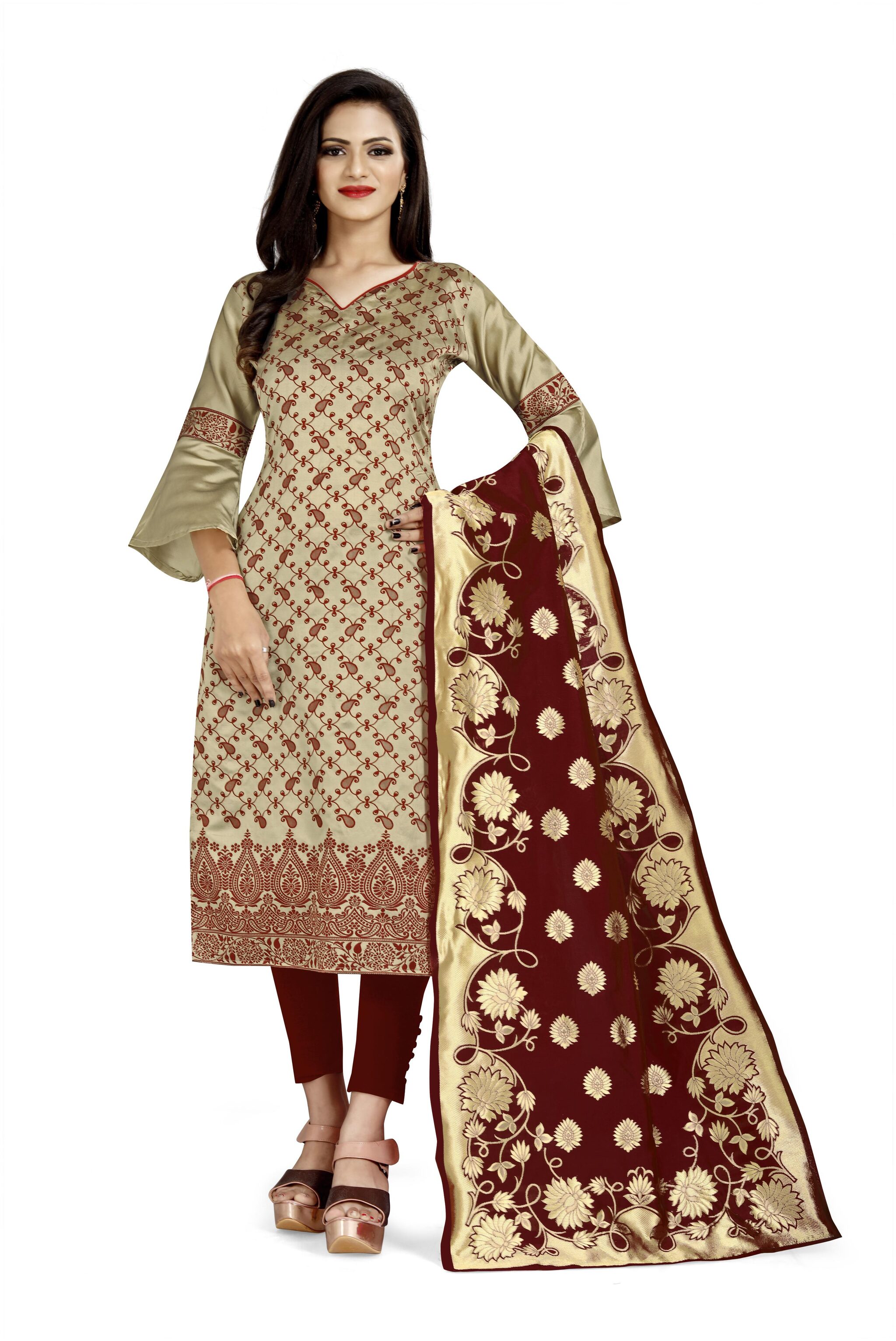

DIVA S CHOICE Beige Unstitched Kurta with bottom dupatta With dupatta Dress Material