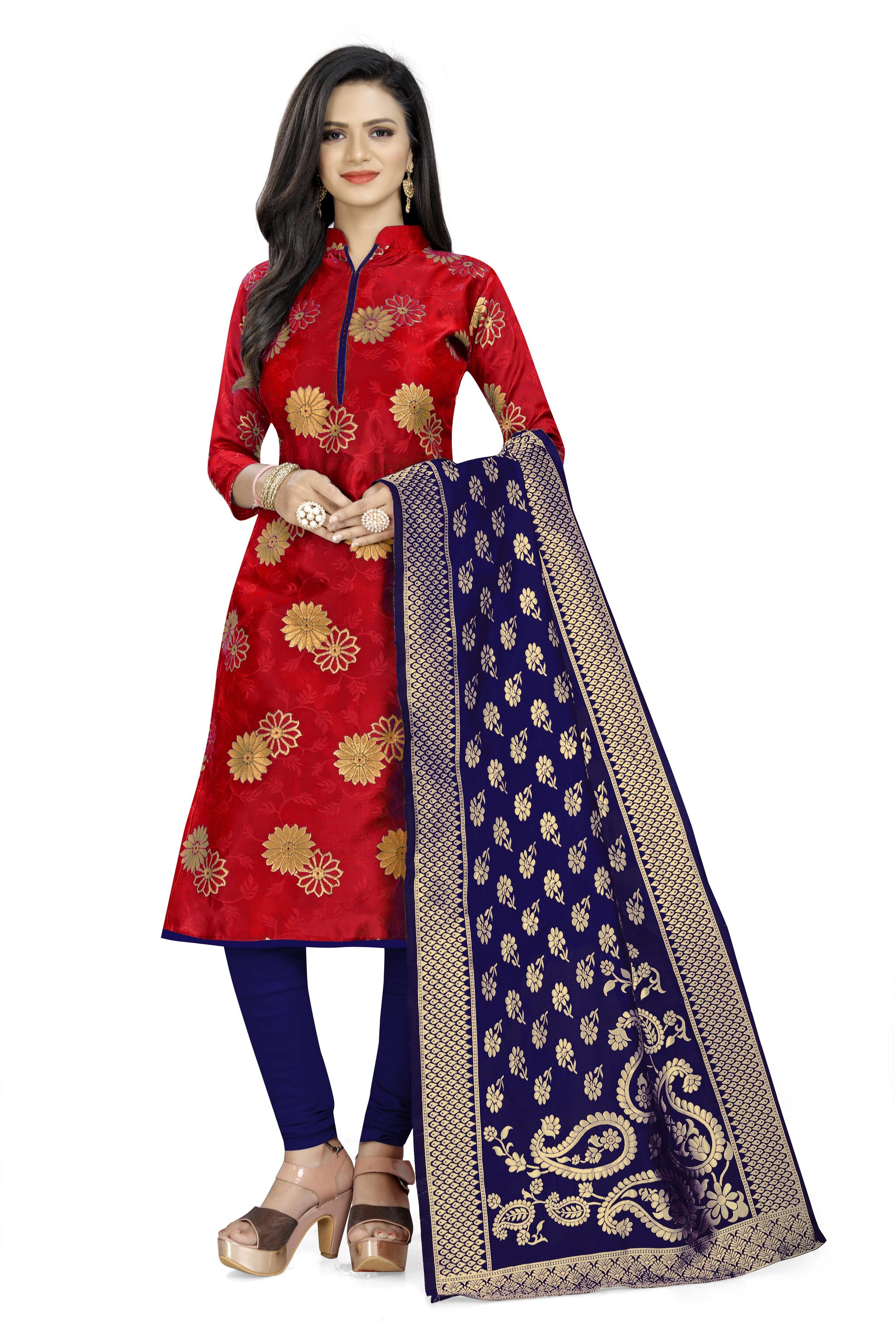 

DIVA S CHOICE Red Unstitched Kurta with bottom dupatta With dupatta Dress Material