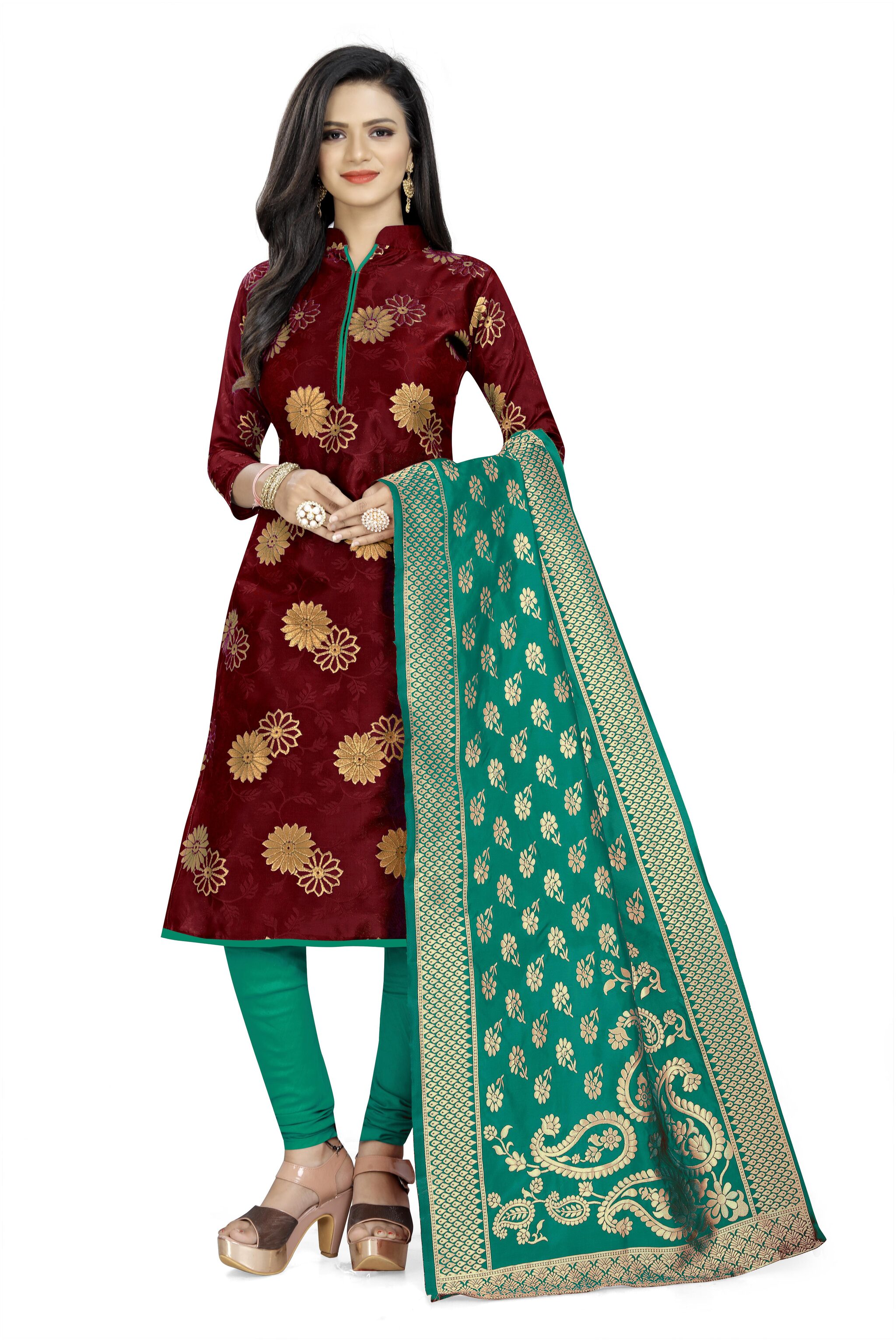 

DIVA S CHOICE Maroon Unstitched Kurta with bottom dupatta With dupatta Dress Material