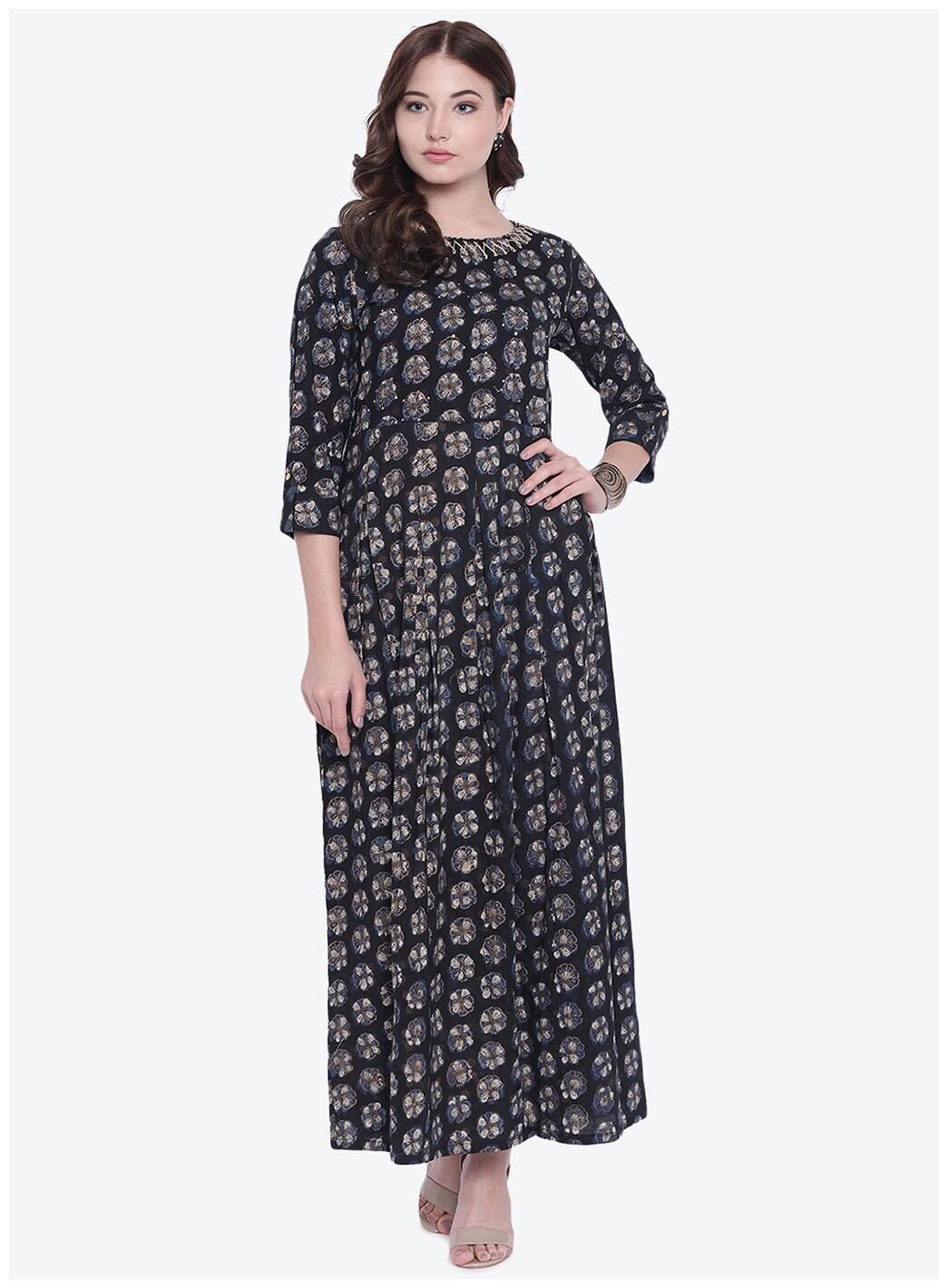 

Divena Kurta Cotton Floral Black Kurta