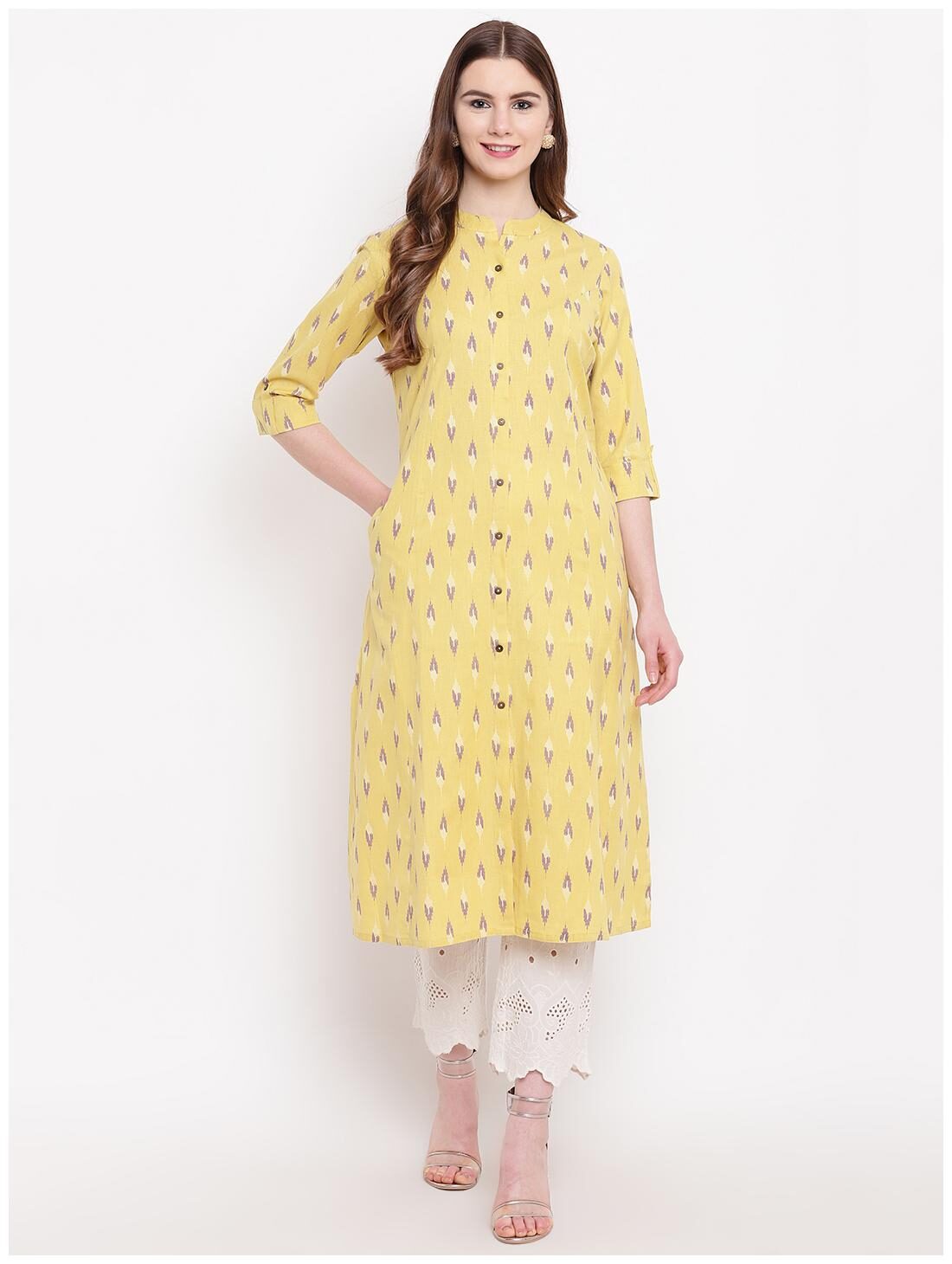 

Divena Women Yellow Printed Straight Kurta