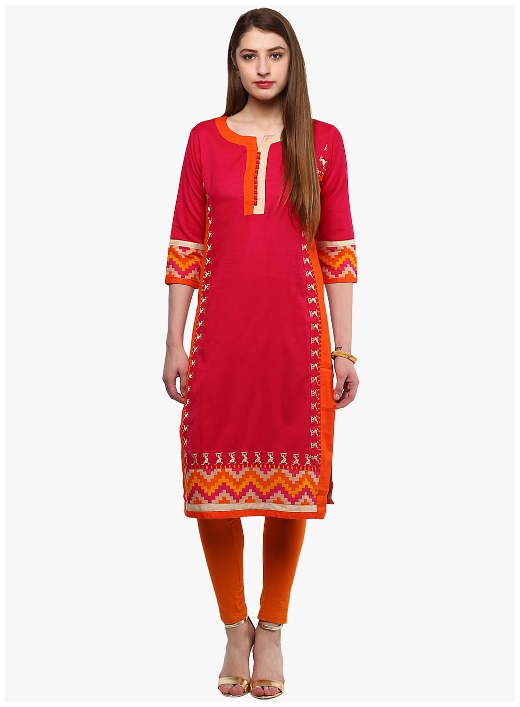 

Divena Women Pink Embroidered Straight Kurta