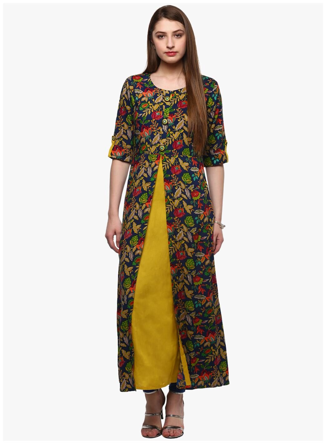 

Divena Kurta Viscose Rayon Floral Yellow Kurta
