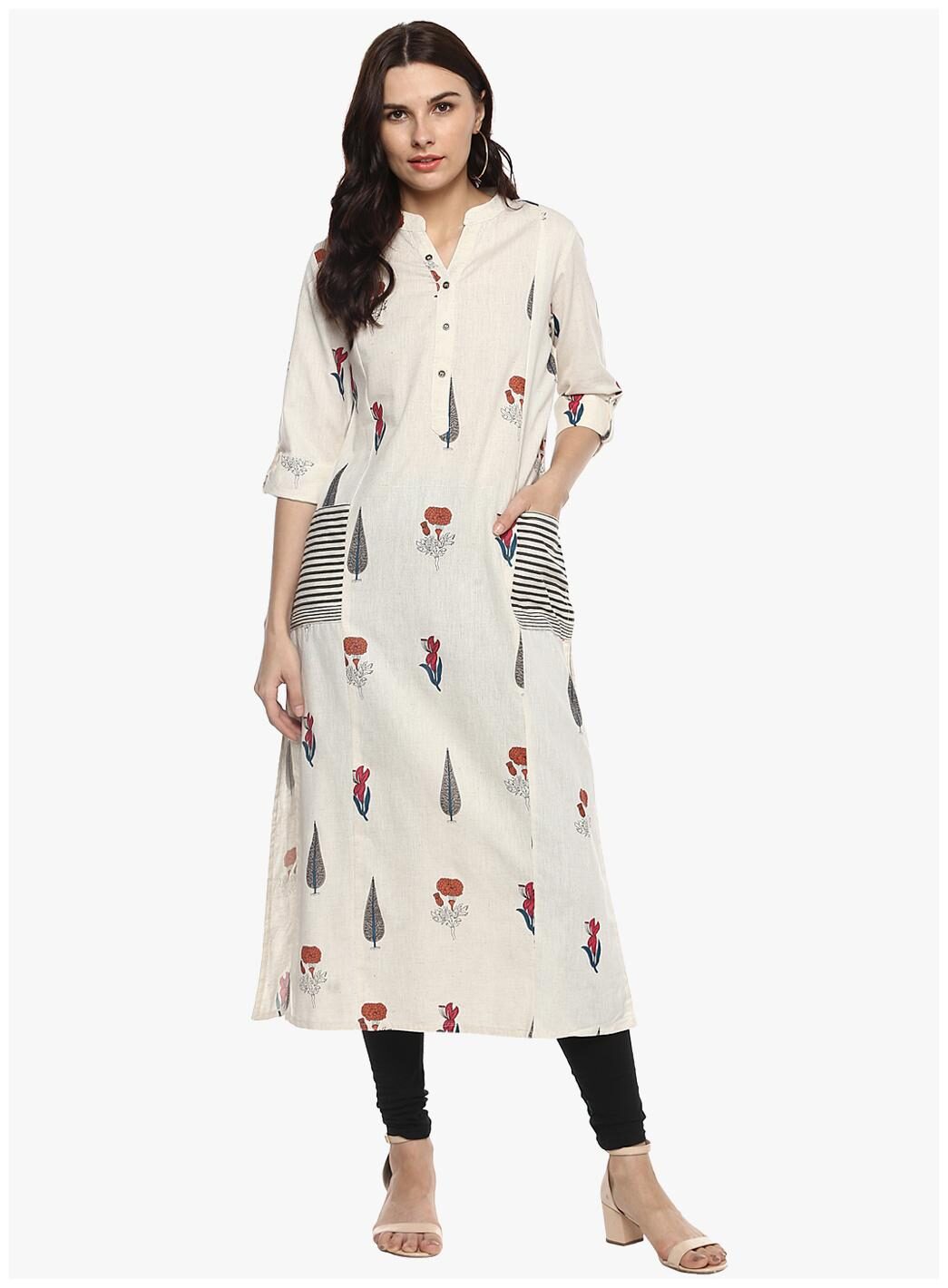 

Divena Women Cream Floral Straight Kurta