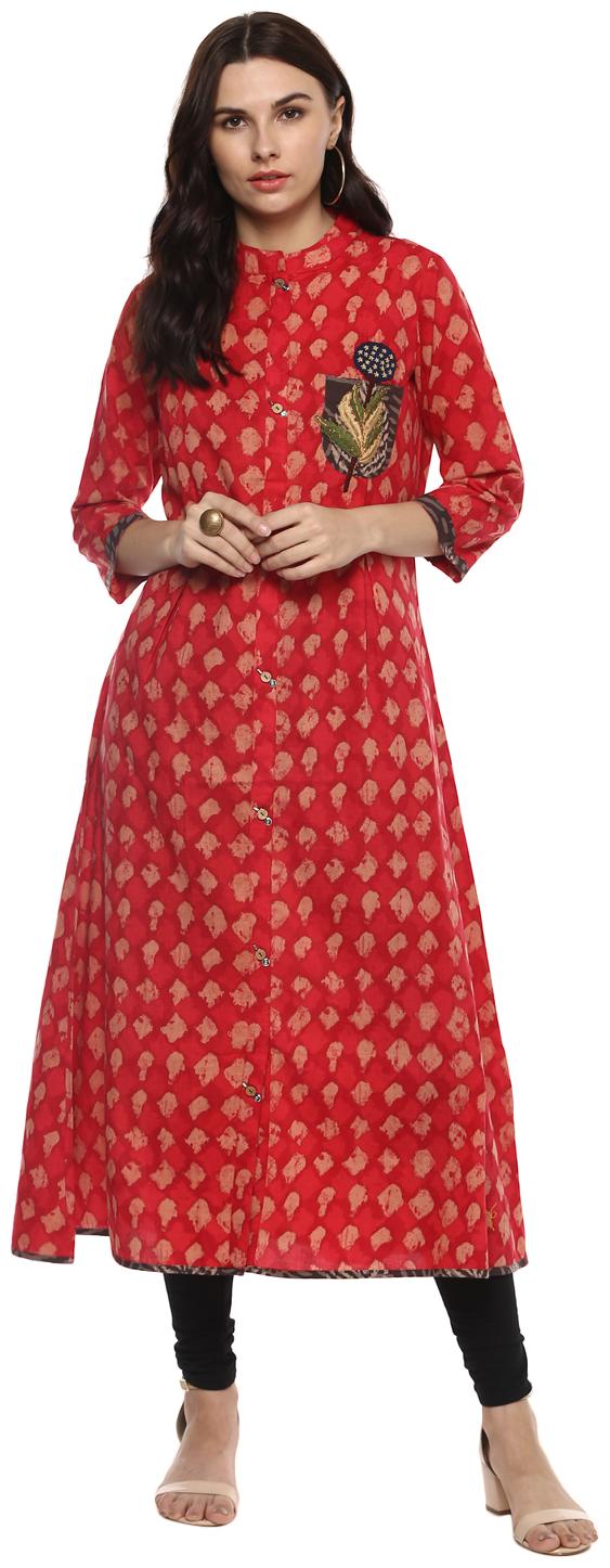 

Divena Kurta Cotton Printed Red Kurta