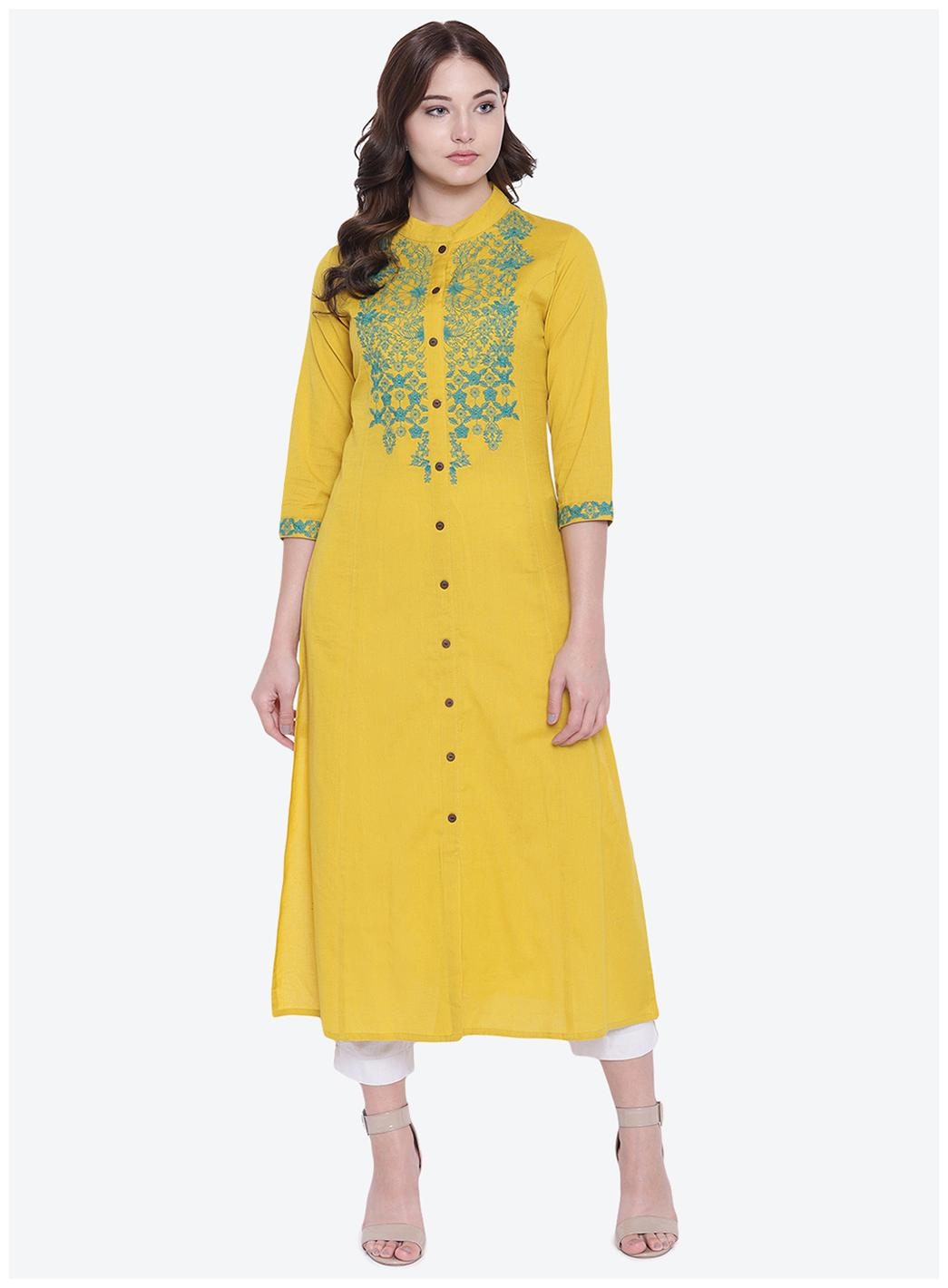 

Divena Women Yellow Embroidered Straight Kurta