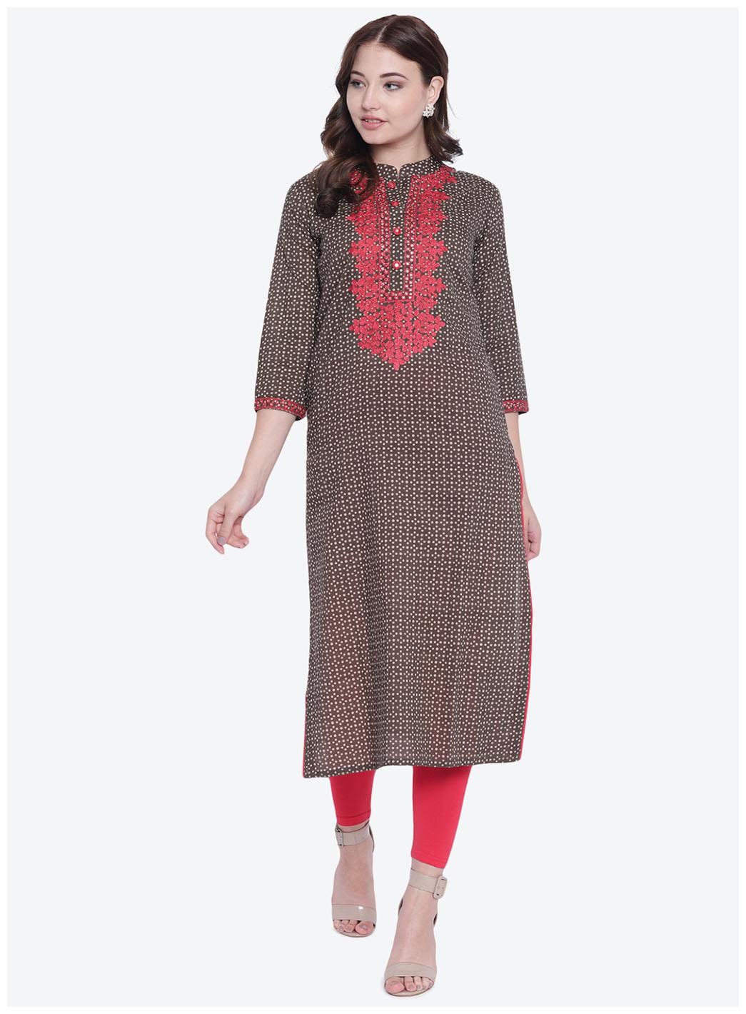

Divena Women Brown Embroidered Straight Kurta