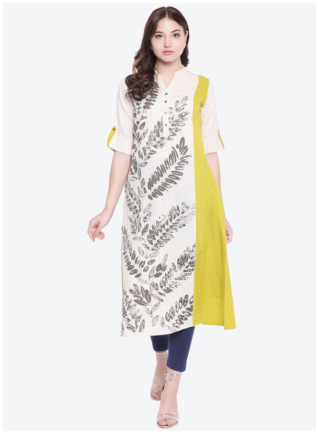

Divena Women White Green Printed Straight Kurta