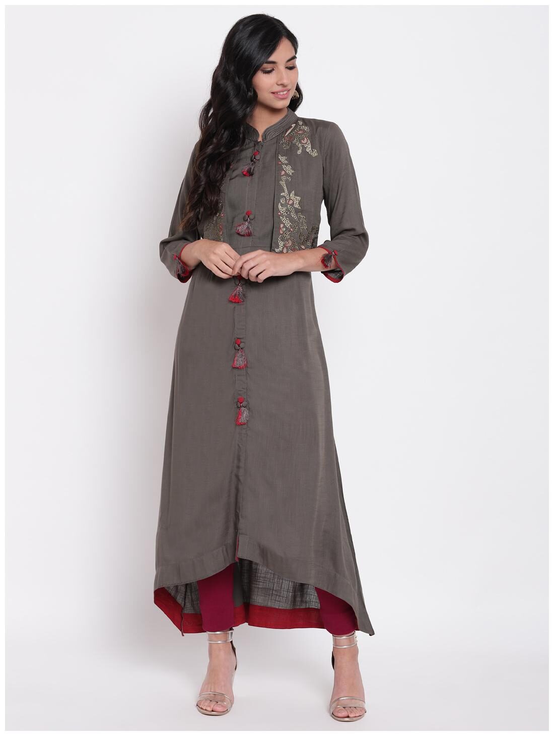 

Divena Kurta Cotton Embroidered Grey Kurta