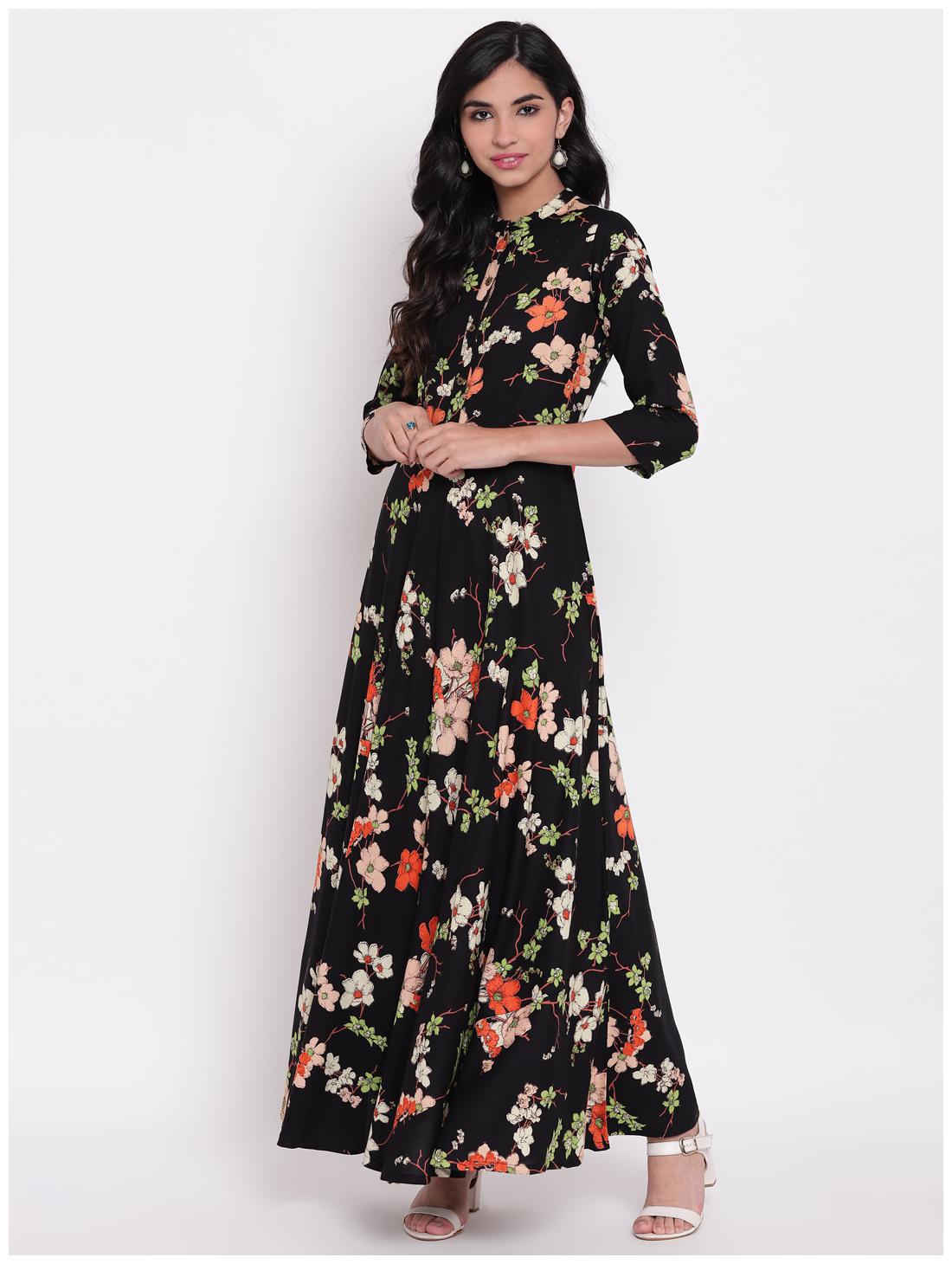 

Divena Women Viscose Rayon Floral Black Kurta
