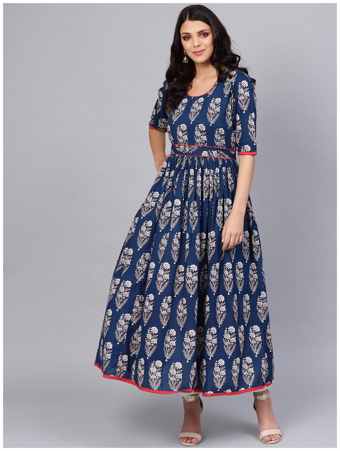 

Divena Women Cotton Floral Blue Kurta