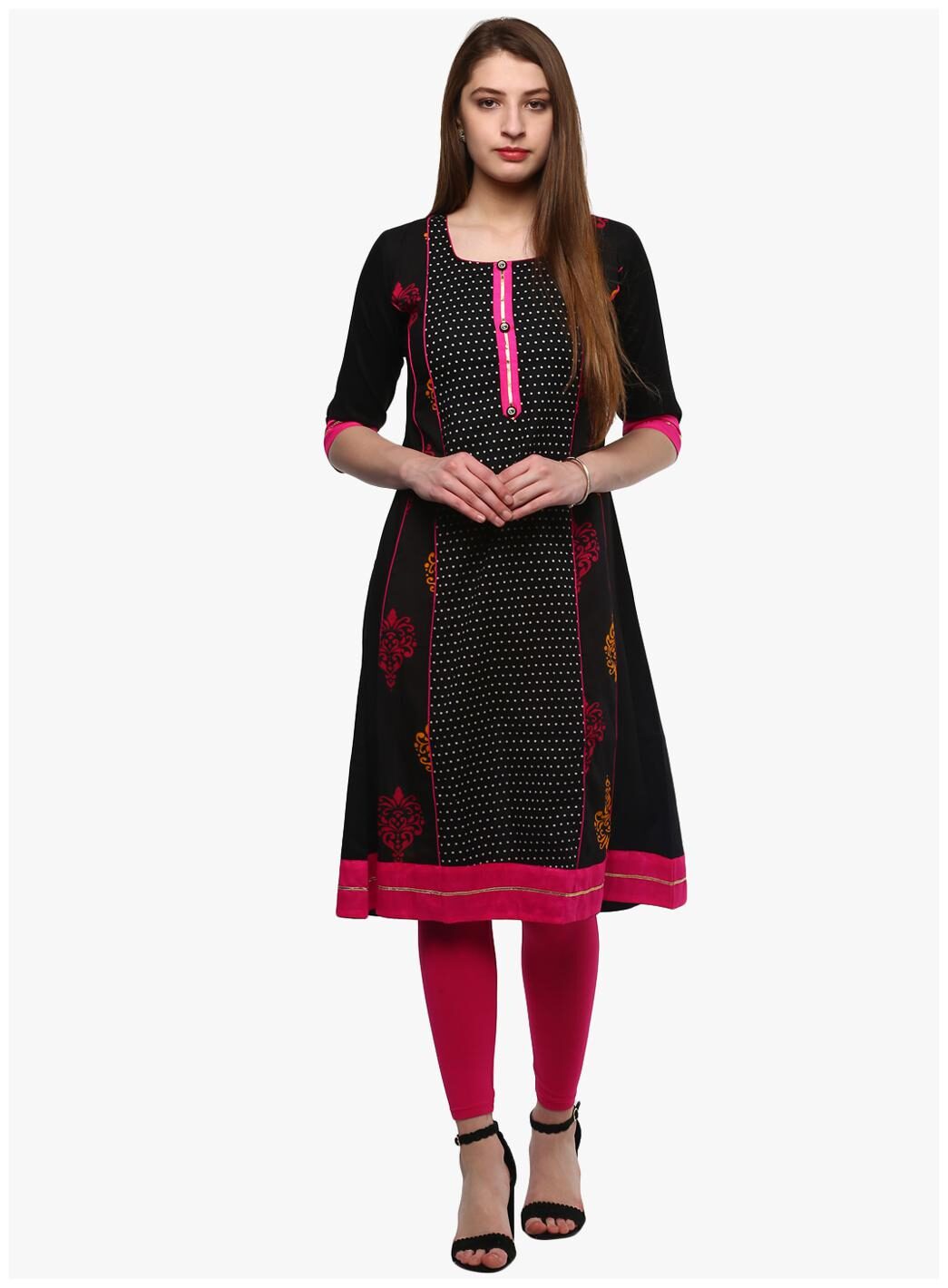 

Divena Women Cotton Printed Black Kurta