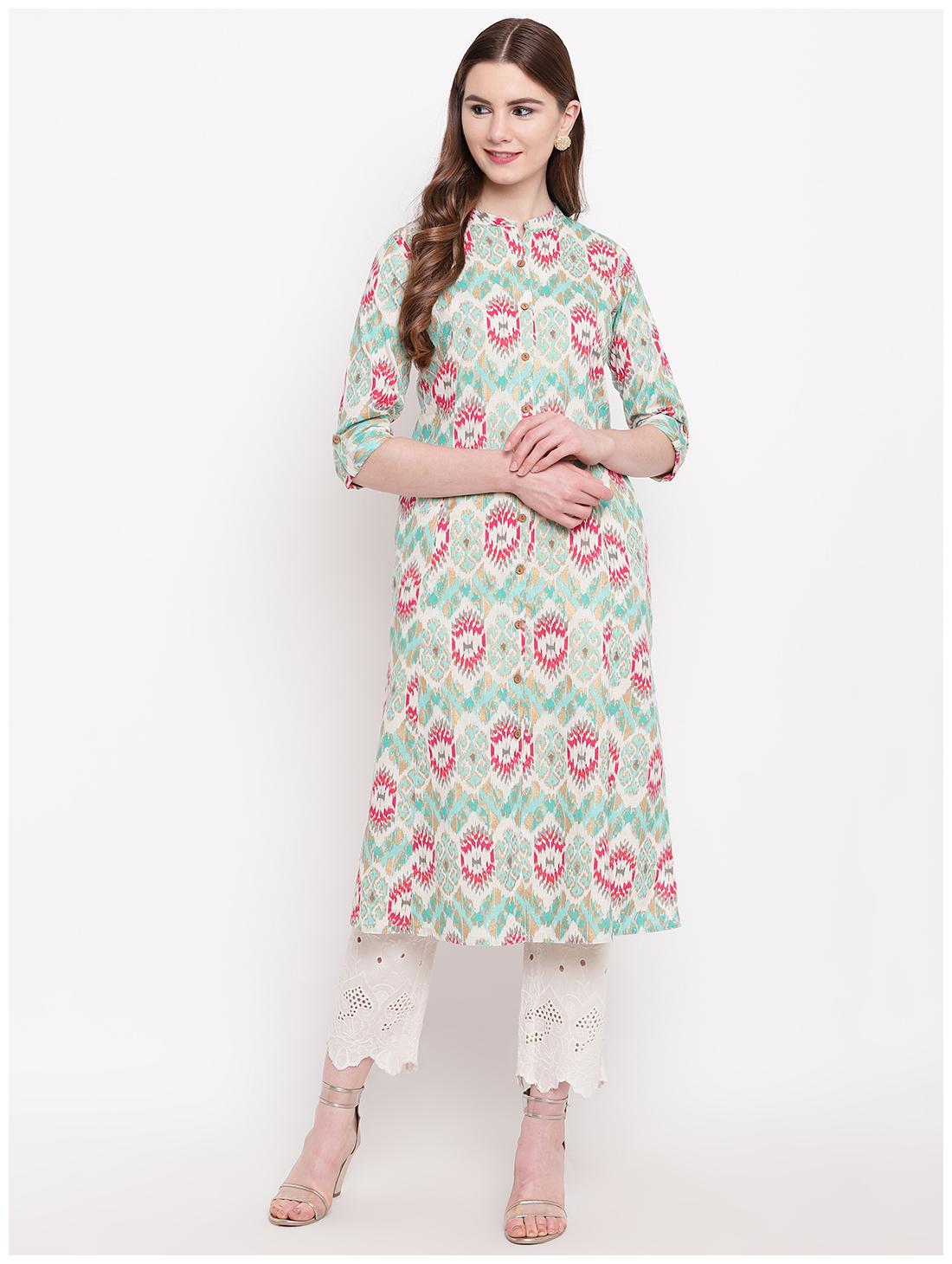 

Divena Women Green Printed Straight Kurta