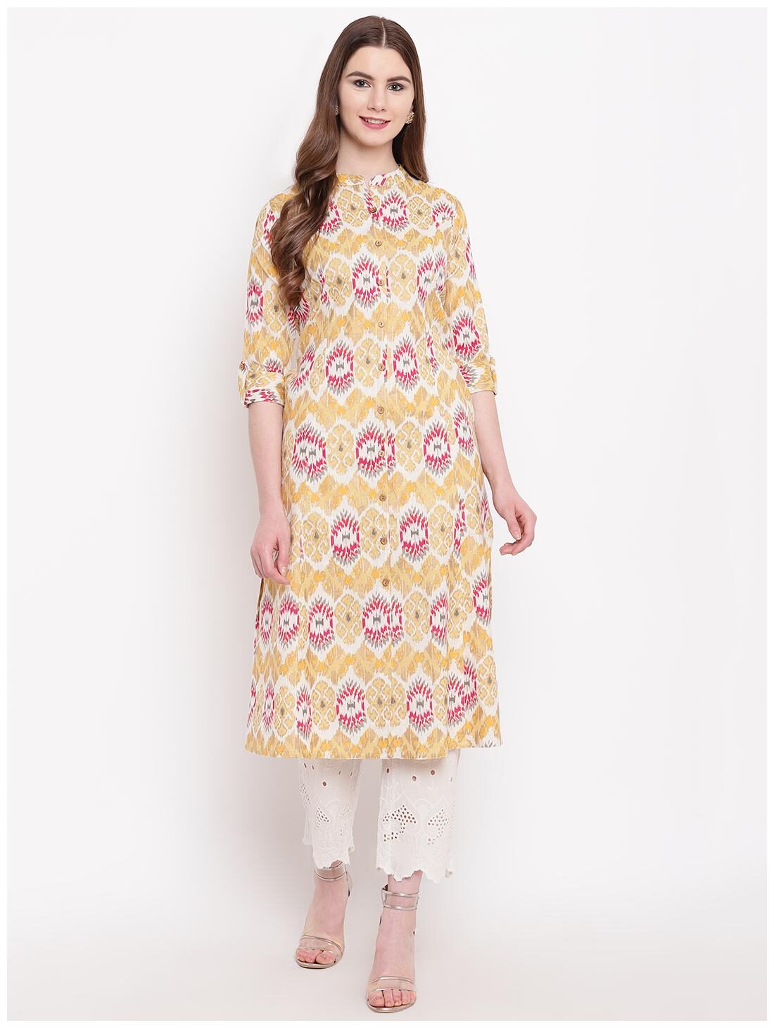 

Divena Women Yellow Printed Straight Kurta