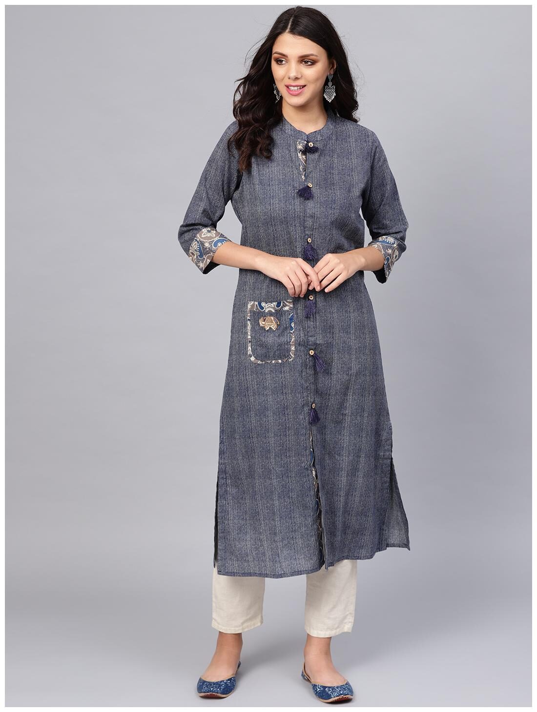 

Divena Women Blue Printed Straight Kurta