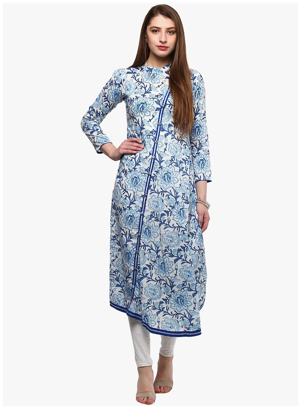 

Divena Women Cotton Floral Blue Kurta