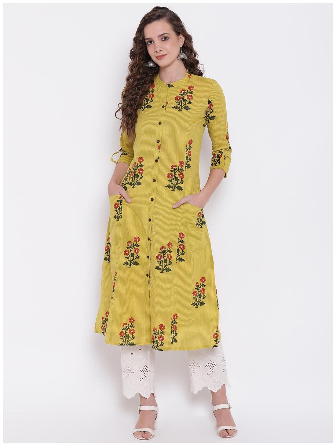 

Divena Women Yellow Floral Straight Kurta