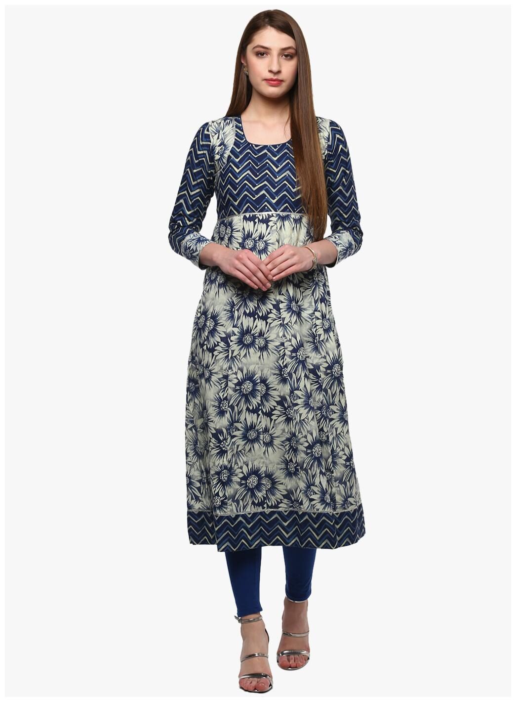 

Divena Women Cotton Floral Blue Kurta