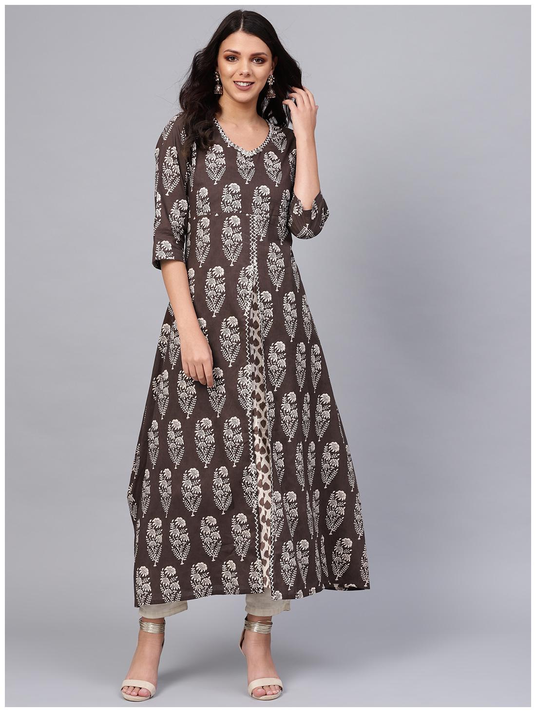 

Divena Women Cotton Floral Brown Kurta