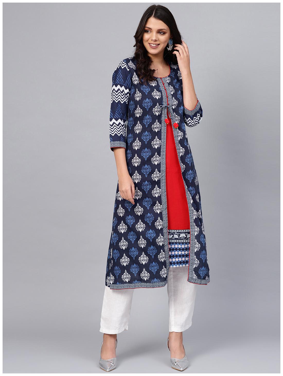

Divena Women Cotton Printed Blue Kurta