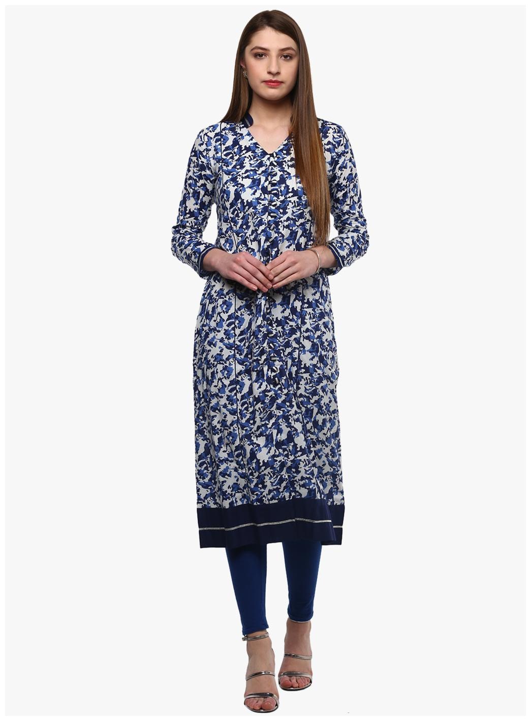 

Divena Women Cotton Floral Blue Kurta